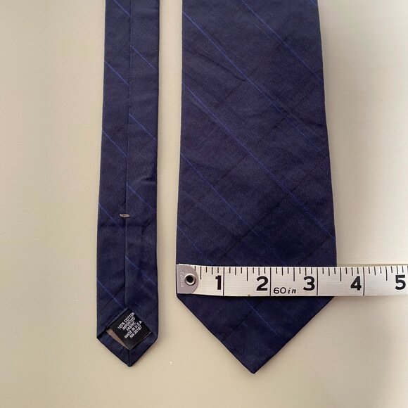 Perry Ellis Portfolio Men's Blue Cotton Checkered Skinny Tie - Picture 6 of 7